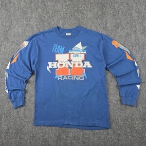 HONDA 100% COTTON VINTAGE LONG SLEEVE SHIRT BLUE LARGE ARCHIVAL MOTO